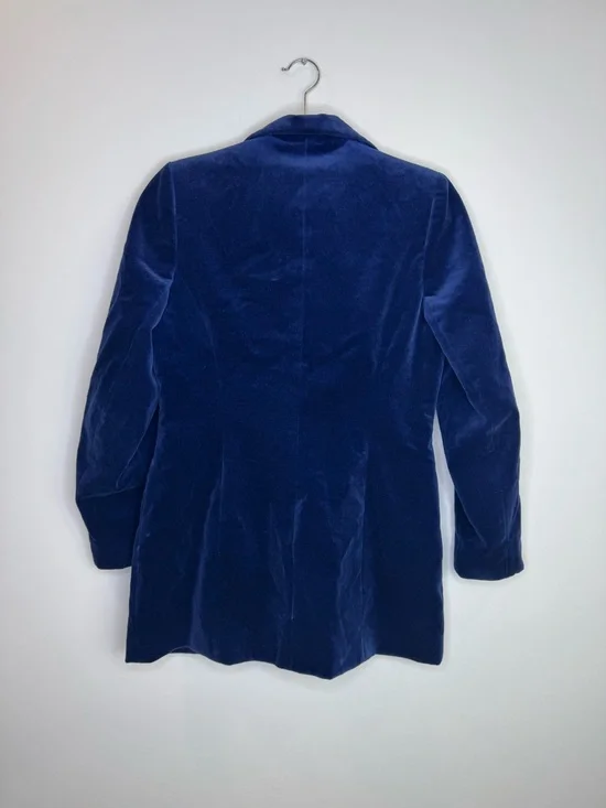 Vintage Navy Blue Velvet Blazer Jacket  Women's Tailored Coat - Picture 10 of 10